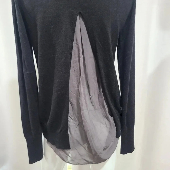 Go Silk Size Small Silk /Cashmere Mixed Media V Neck Sweater Chiffon Back Black - Picture 4 of 8